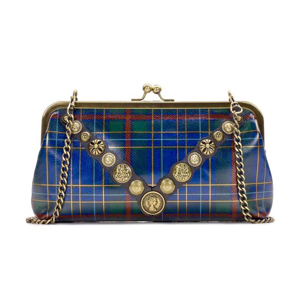 Patricia Nash Potenaz Clutch Green Blue Plaid - Picture 1 of 7
